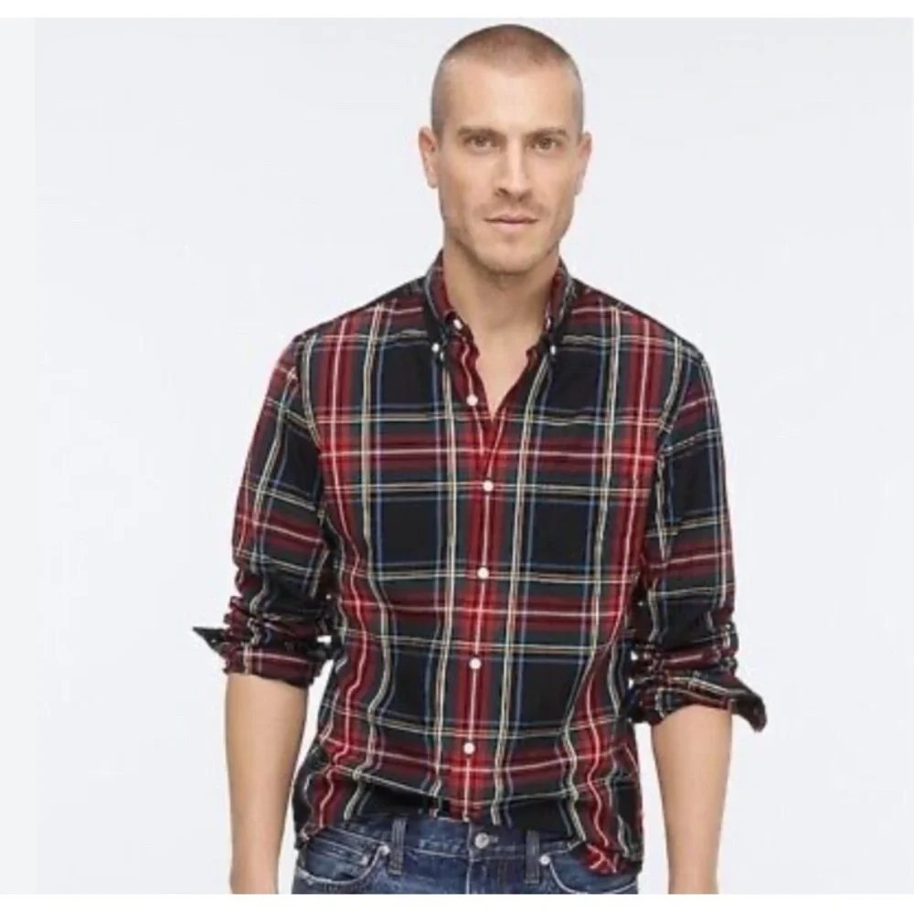J.Crew Midweight  Slim Flannel Shirt In Stewart Plaid Button Down Size L